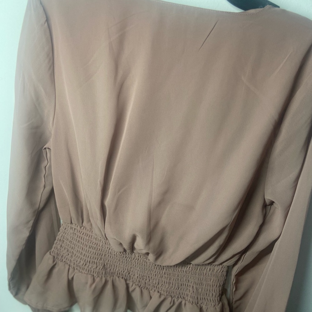 Japna Mauve-Taupe Wrap Blouse with Smocked Waist - Picture 5 of 5